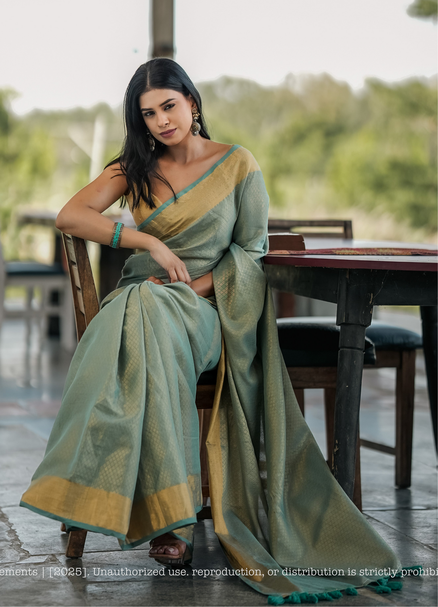 Mul Cotton Zari Jaal Saree Noor Sage