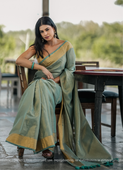 Mul Cotton Zari Jaal Saree Noor Sage
