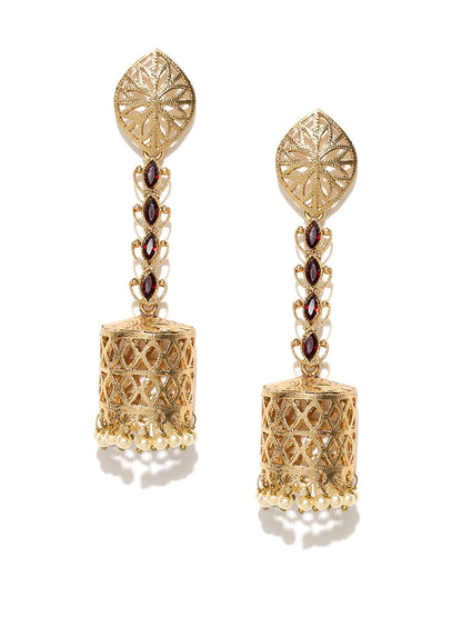 Red Partywear Pearl Danglers Earrings For Girls and Women