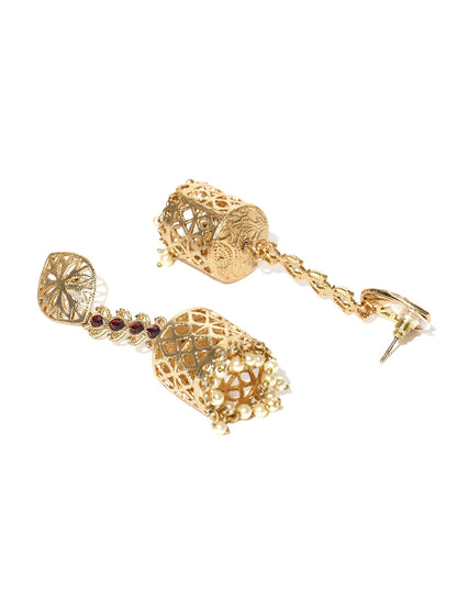 Red Partywear Pearl Danglers Earrings For Girls and Women