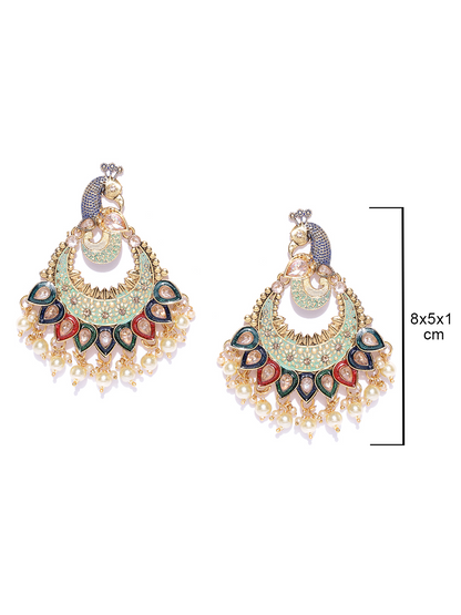 Gold Plated Green Peacock Inspired Party Wear Earrings