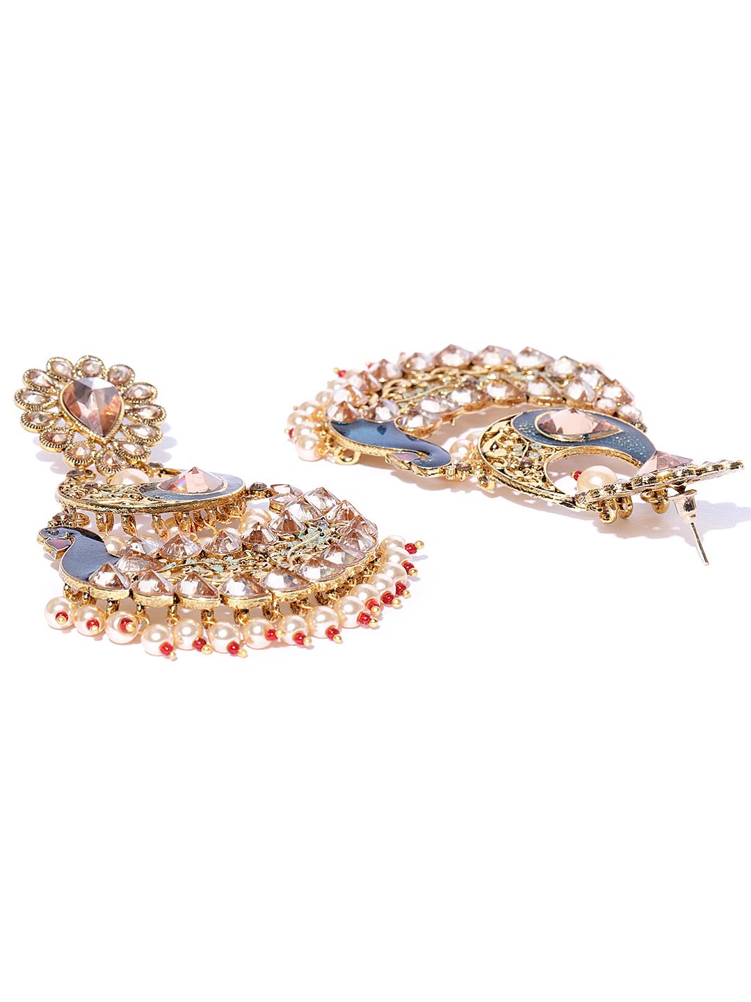Gold Plated Peacock Inspired Blue Party Wear Earrings