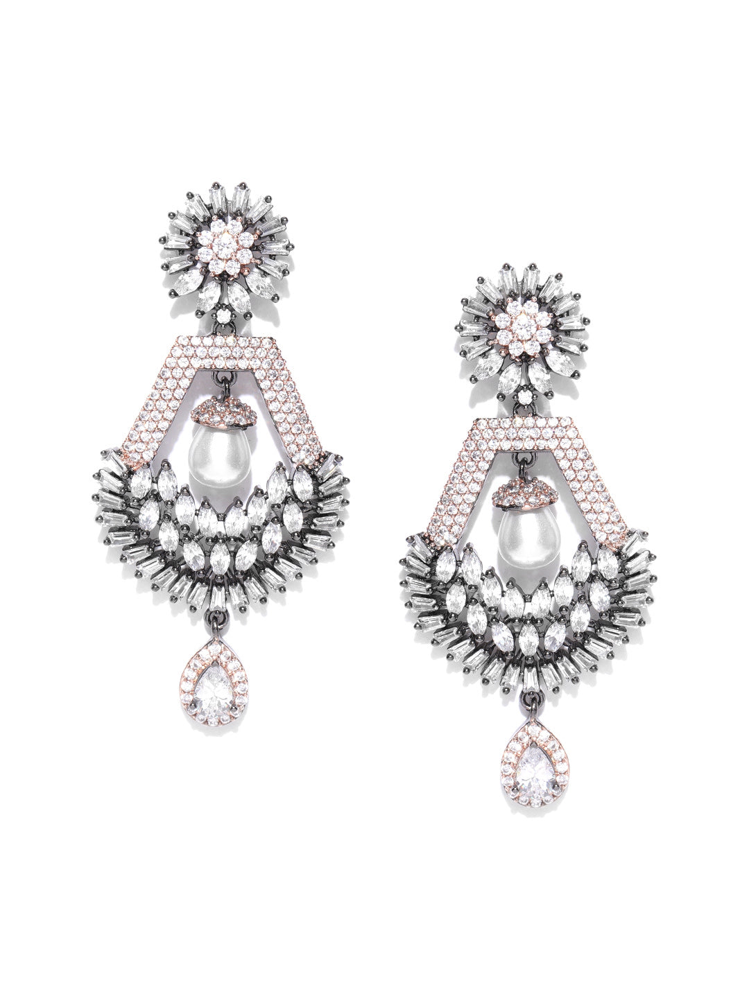 Sparkling Rose Gold Plated American Diamond Drop Earring For Women And Girls