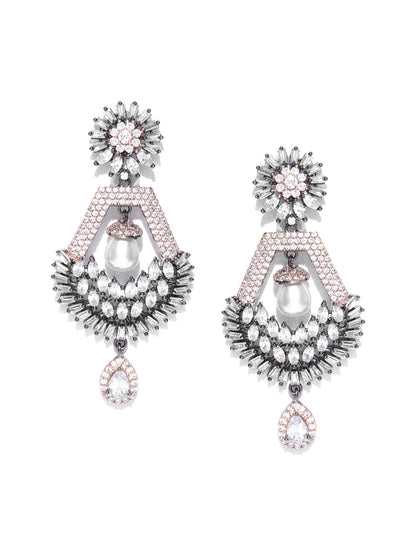 Sparkling Rose Gold Plated American Diamond Drop Earring For Women And Girls