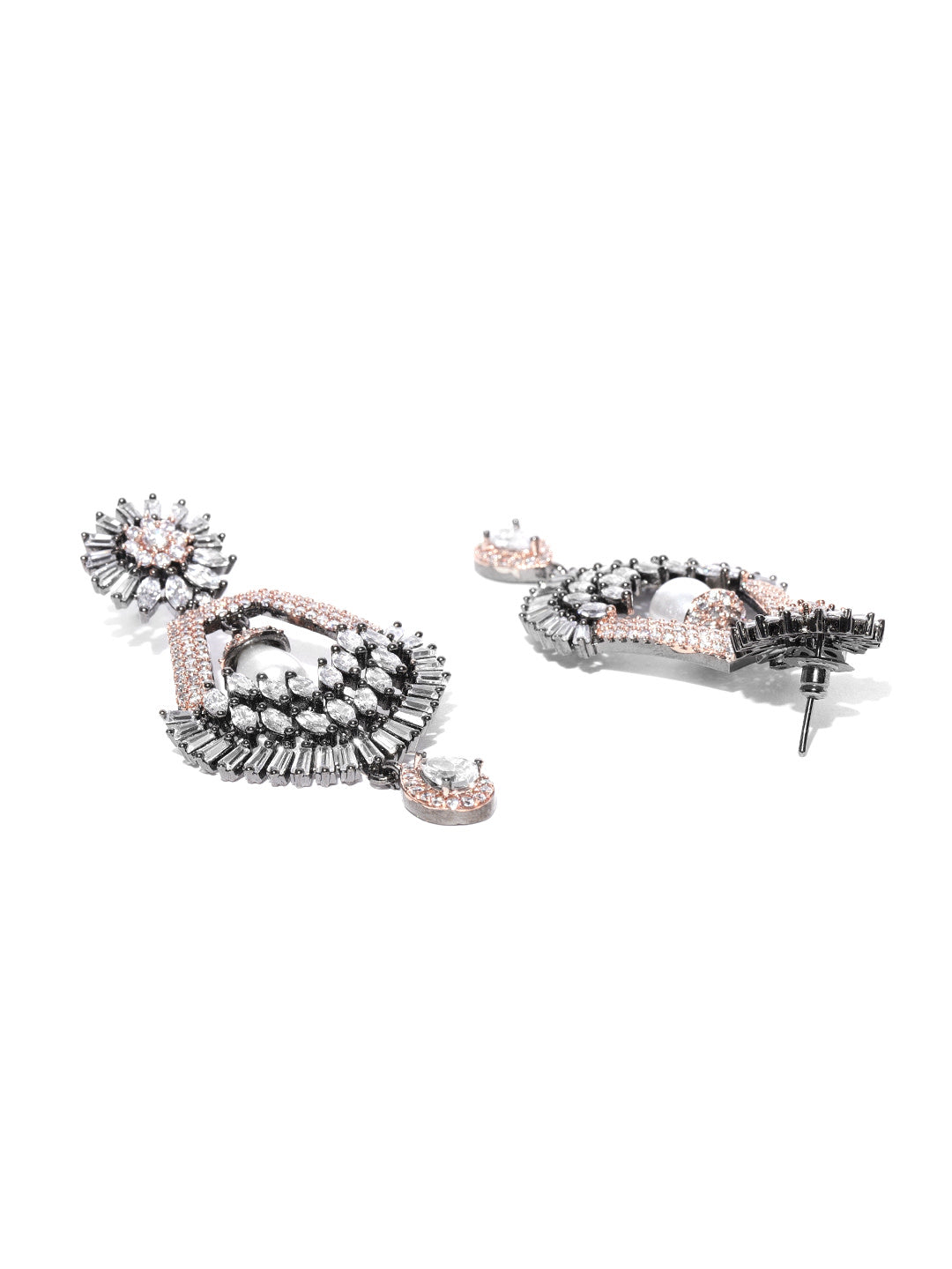 Sparkling Rose Gold Plated American Diamond Drop Earring For Women And Girls