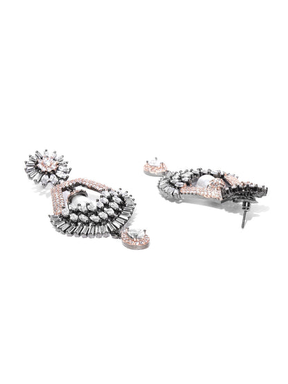 Sparkling Rose Gold Plated American Diamond Drop Earring For Women And Girls
