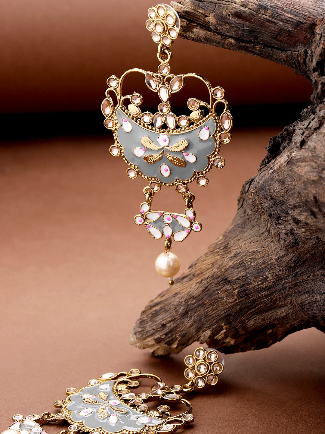 Designer Grey Enammeled Earring For Women And Girls