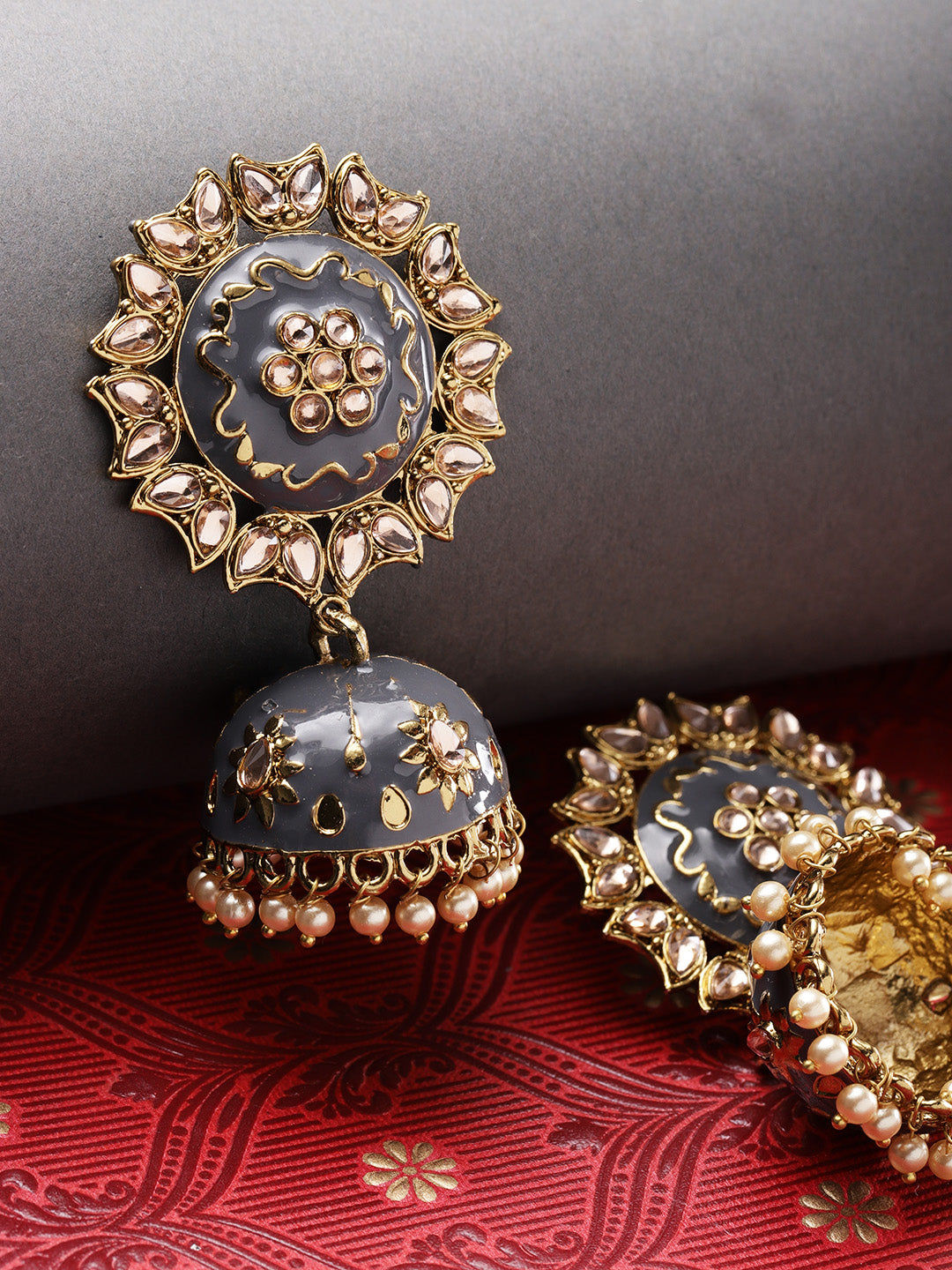 Geometric shaped Grey Jhumka Earring For Women And Girls