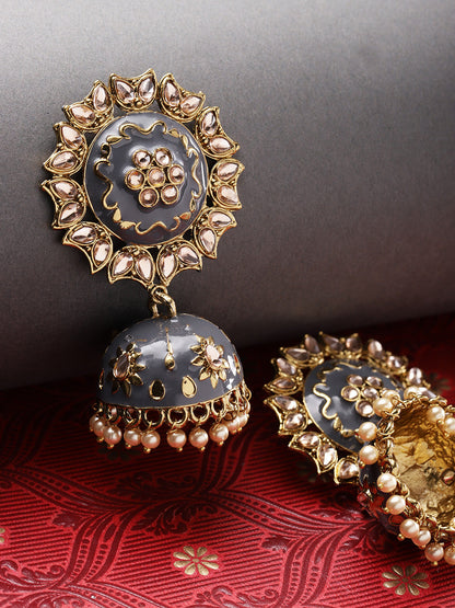 Geometric shaped Grey Jhumka Earring For Women And Girls