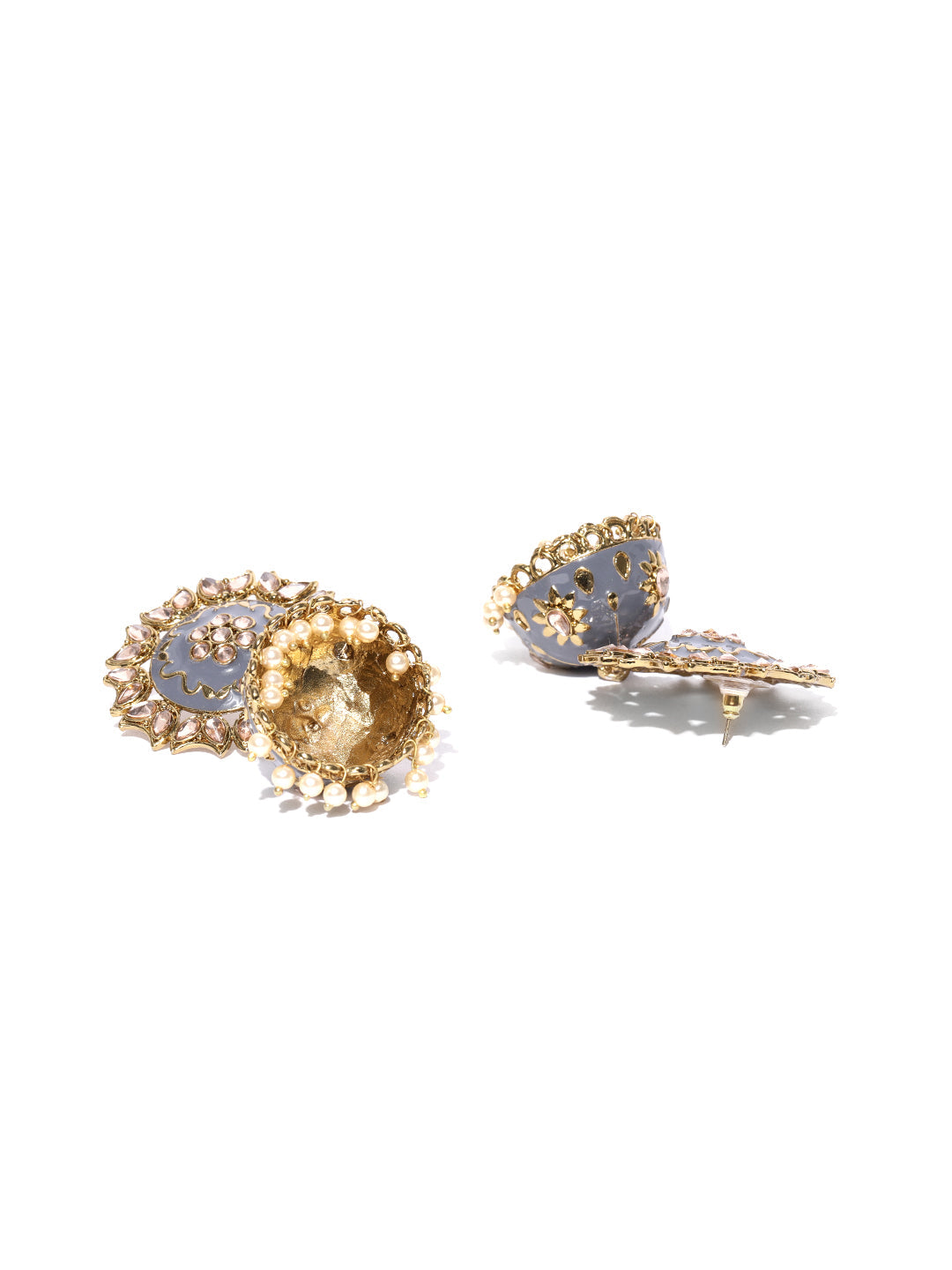 Geometric shaped Grey Jhumka Earring For Women And Girls