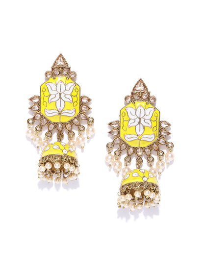 Hand Crafted Gold plated Yellow Jhumka earring For Women And Girls