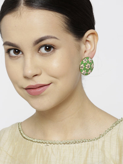 Hand Painted Round Green Colour Floran Stud Earring For Women And Girls