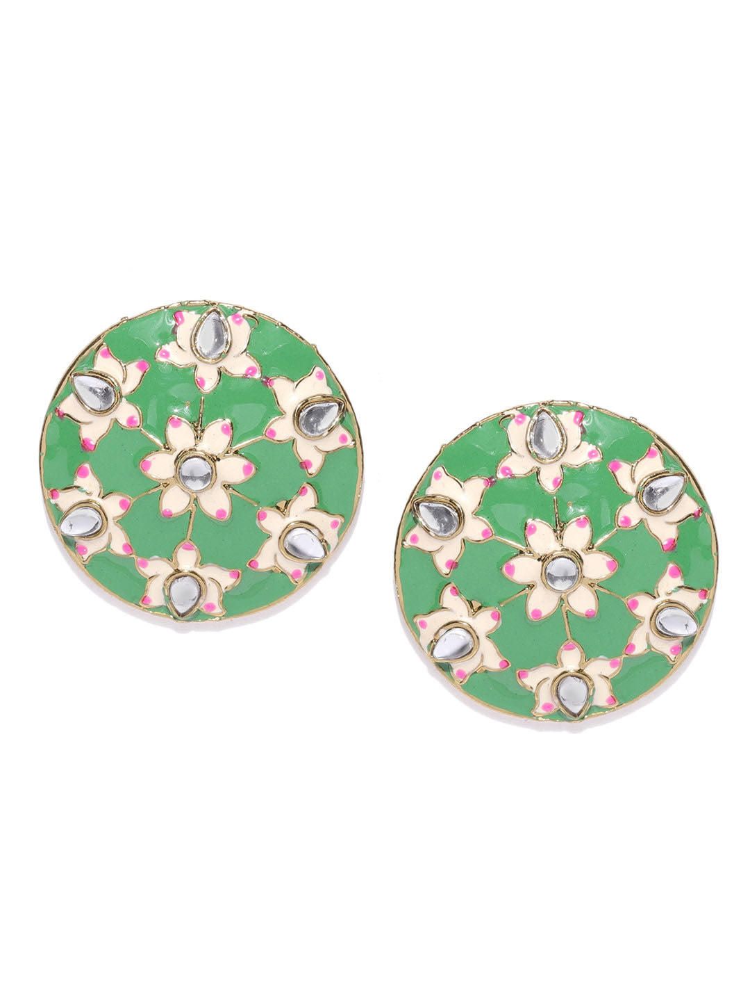 Hand Painted Round Green Colour Floran Stud Earring For Women And Girls
