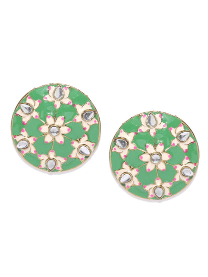 Hand Painted Round Green Colour Floran Stud Earring For Women And Girls