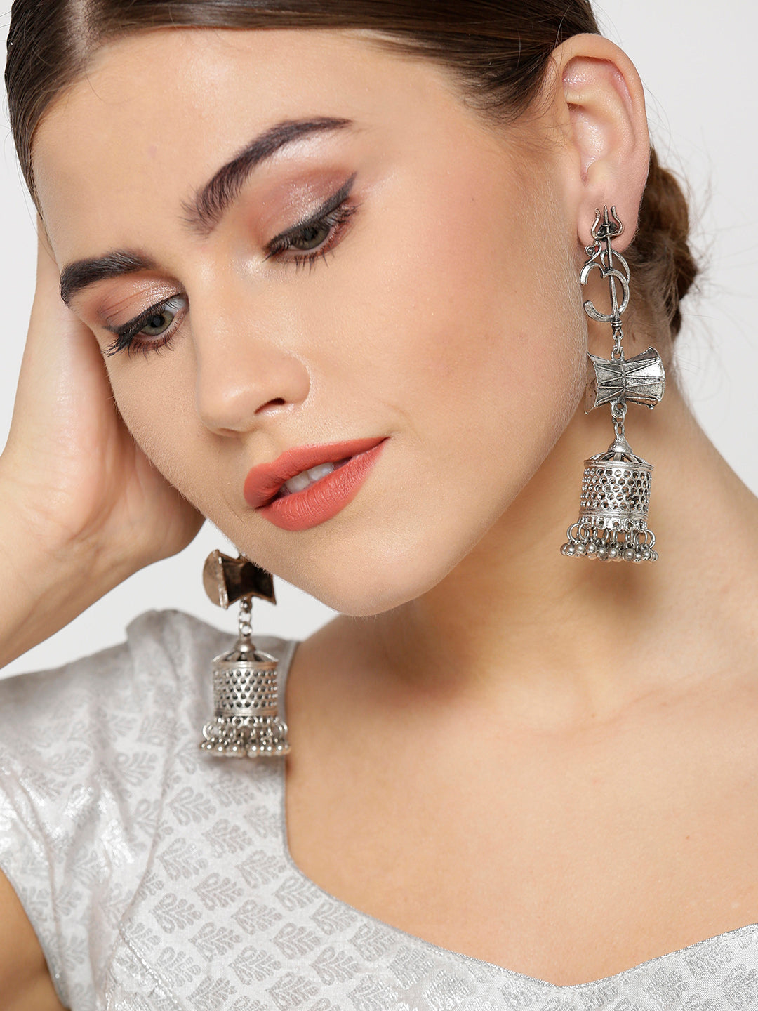 Oxidised Silver-Plated Shiva Inspired Jhumka Earrings