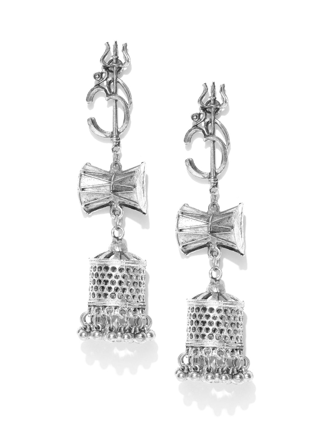 Oxidised Silver-Plated Shiva Inspired Jhumka Earrings