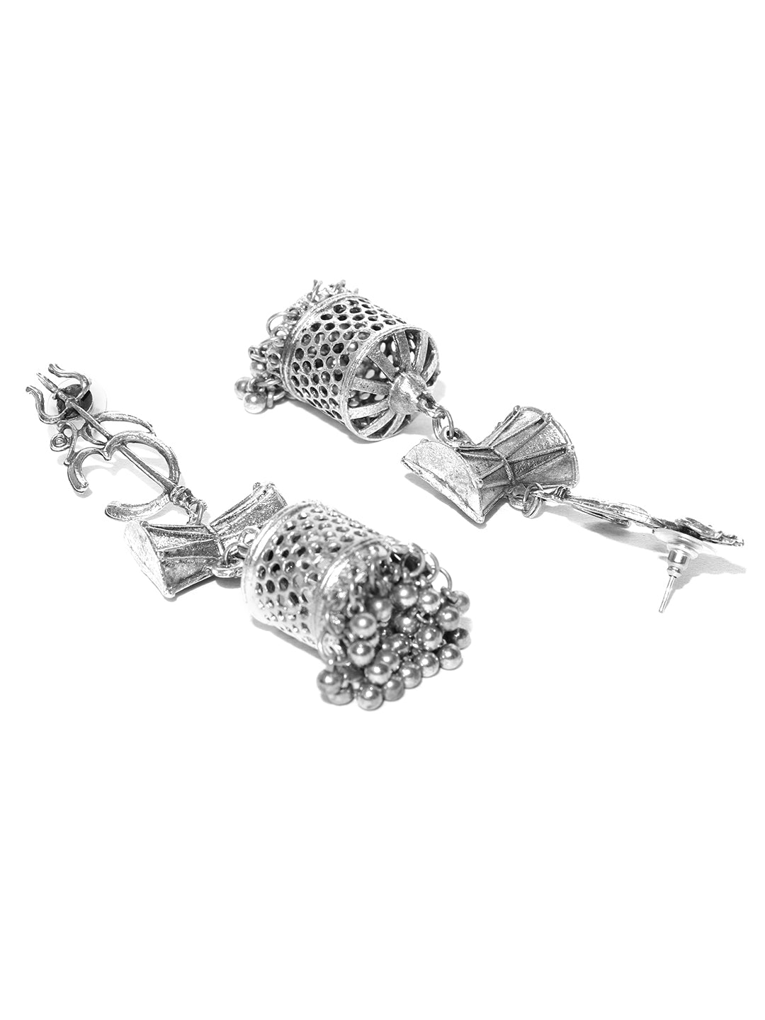 Oxidised Silver-Plated Shiva Inspired Jhumka Earrings