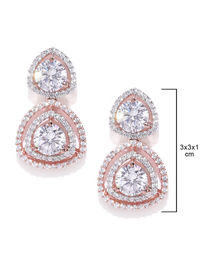 Rose Gold-Plated American Diamond Studded Drop Earrings