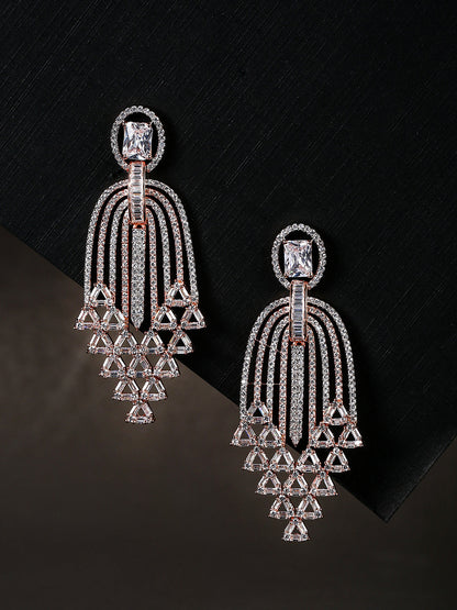 Serene Waterfall-Rose Gold-Plated American Diamond Drop Earrings