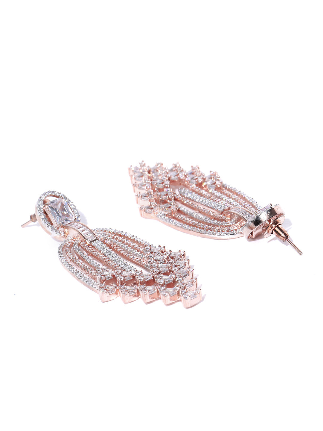 Serene Waterfall-Rose Gold-Plated American Diamond Drop Earrings