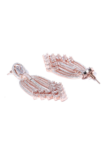 Serene Waterfall-Rose Gold-Plated American Diamond Drop Earrings
