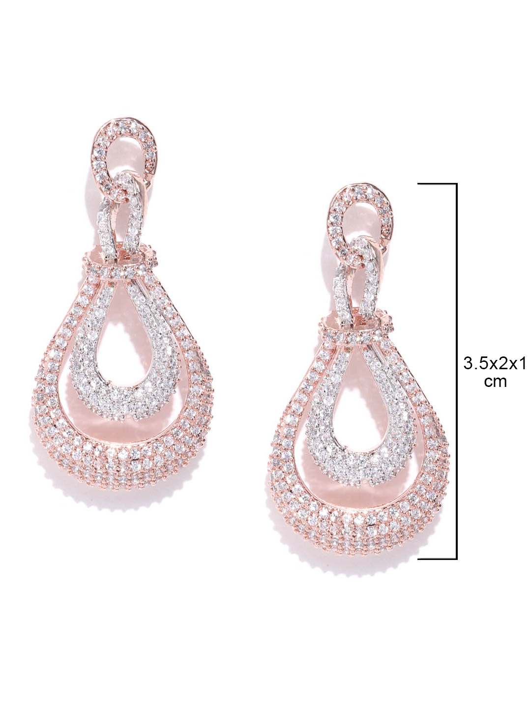 Rose Gold-Plated American Diamond Studded Drop Earrings