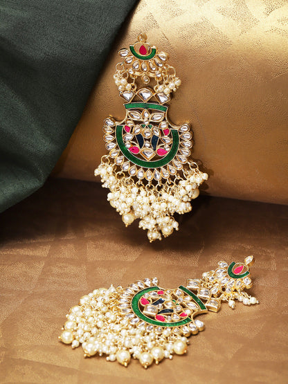 Gold Plated Kundan Studded Off-White Beaded Multicolor Drop Earrings