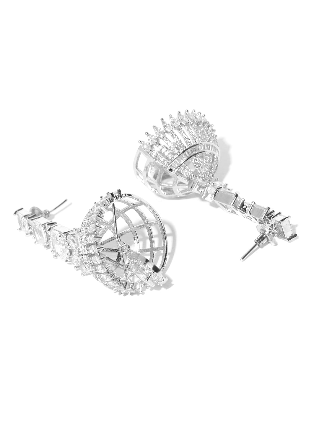 Silver Plated American Diamond Studded Party Wear Jhumka Earrings