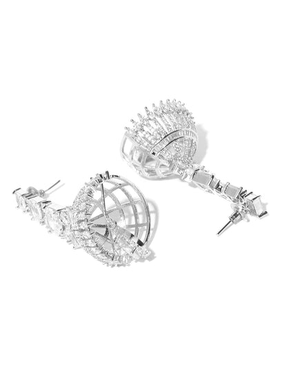 Silver Plated American Diamond Studded Party Wear Jhumka Earrings