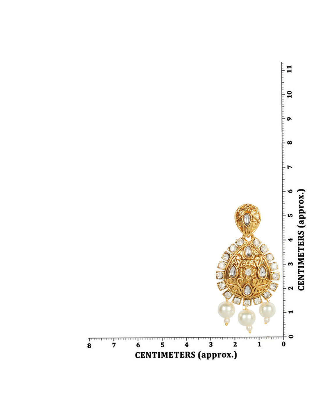 Gold Plated AD & Kundan Studded Floral Pattern Teardrop Shaped Earrings