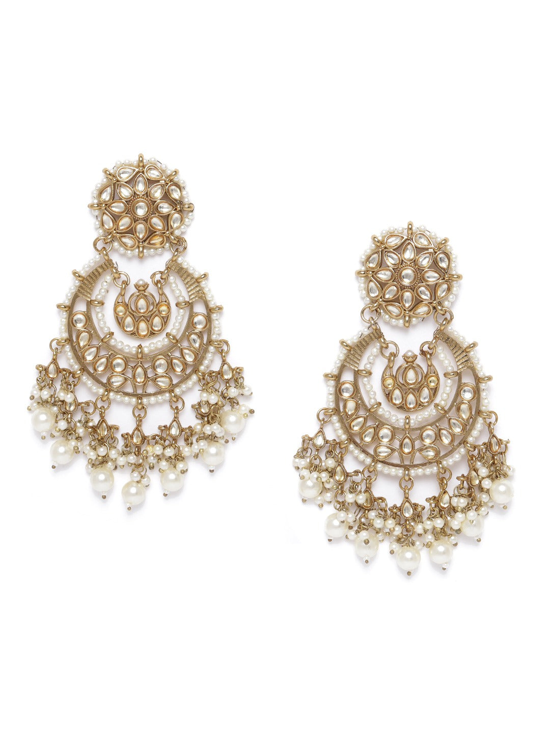 Gold-Plated Stone Studded Chandbali With Pearl Drop