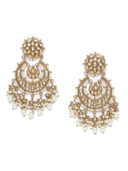 Gold-Plated Stone Studded Chandbali With Pearl Drop