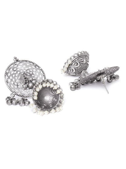 Oxidised Silver-Plated Jhumka with Bead drop