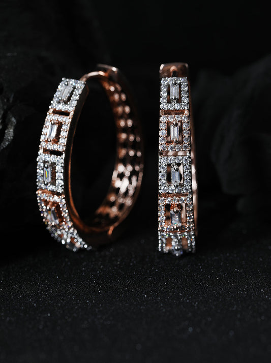 Quintessence - Rose Gold-Plated American Diamond Studded Hoop earrings