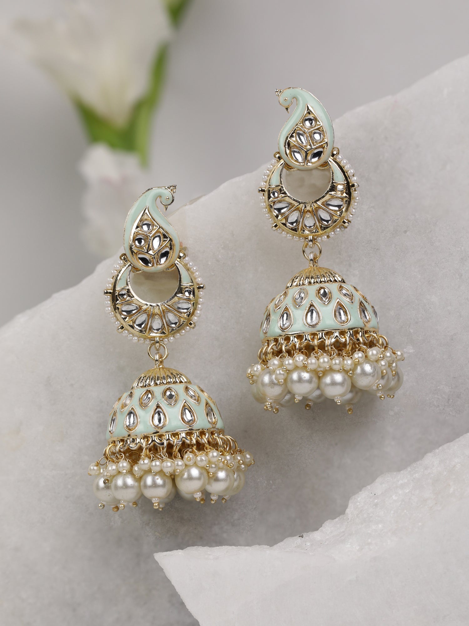 Kundan Studded and beaded Jhumka Earring