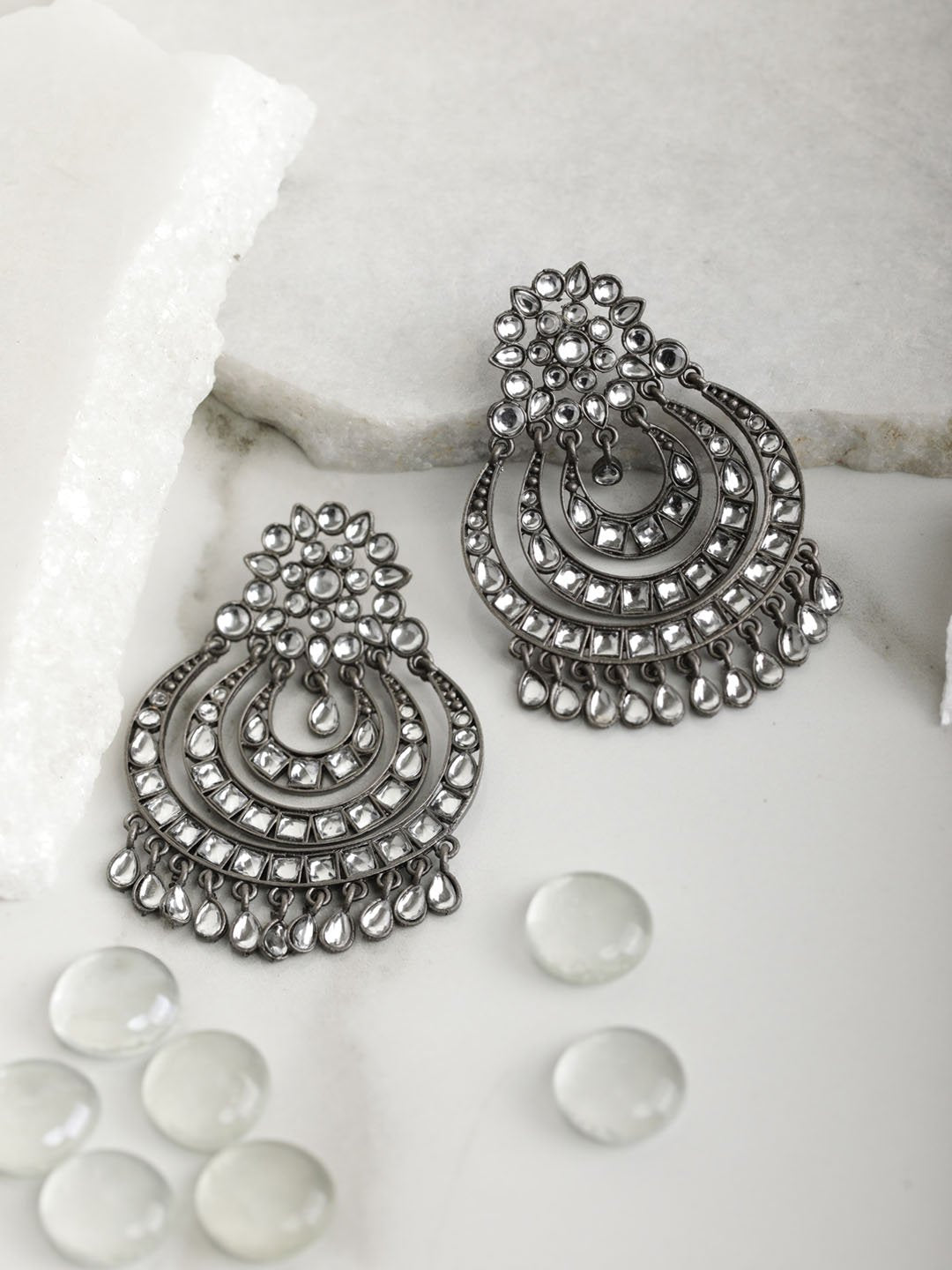 Black Kundan Gunmetal Plated Traditional Drop Earring