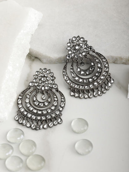 Black Kundan Gunmetal Plated Traditional Drop Earring