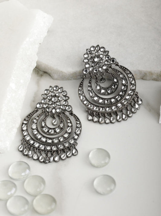 Black Kundan Gunmetal Plated Traditional Drop Earring