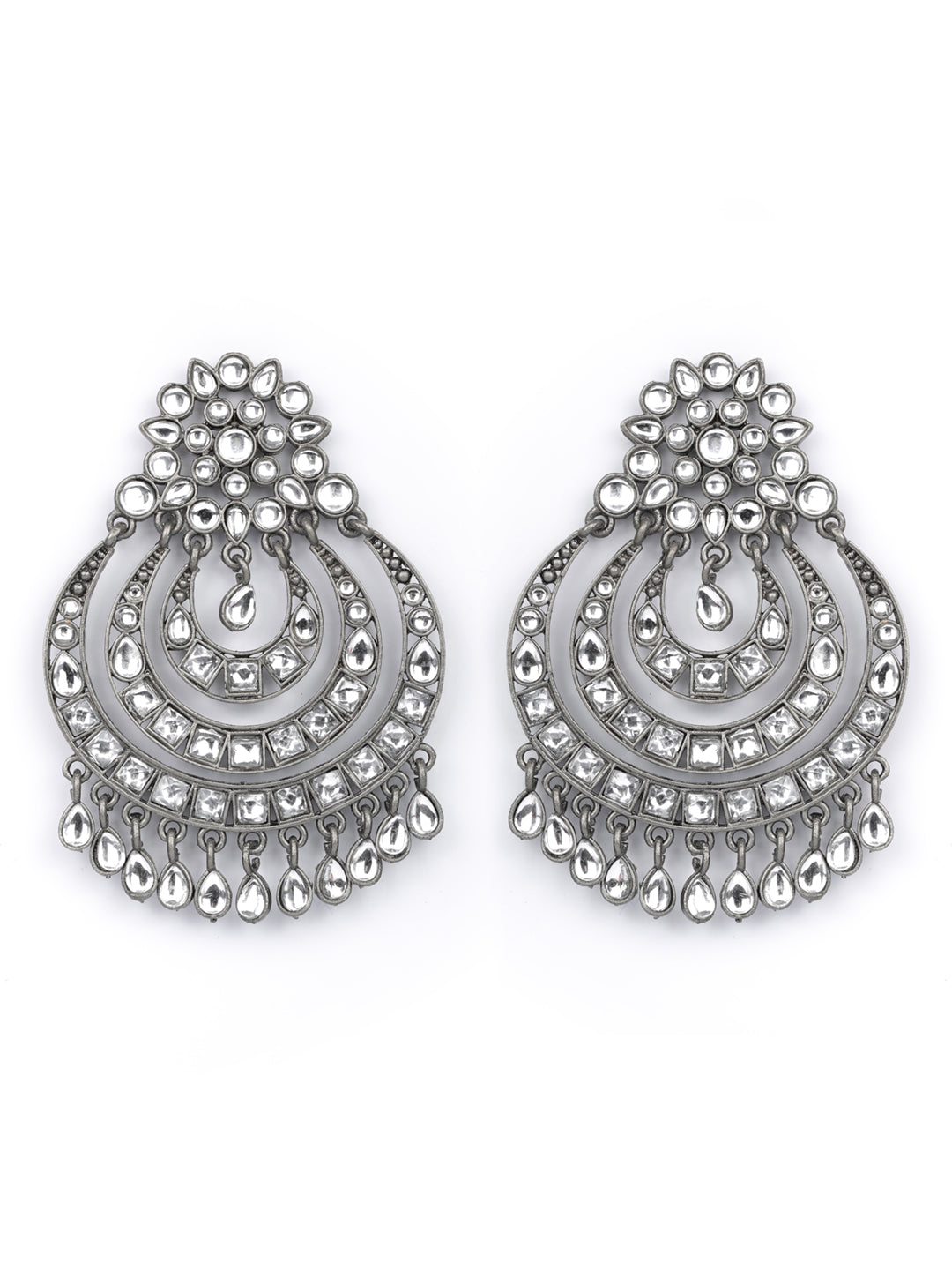 Black Kundan Gunmetal Plated Traditional Drop Earring