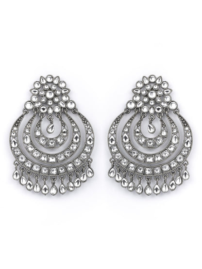 Black Kundan Gunmetal Plated Traditional Drop Earring