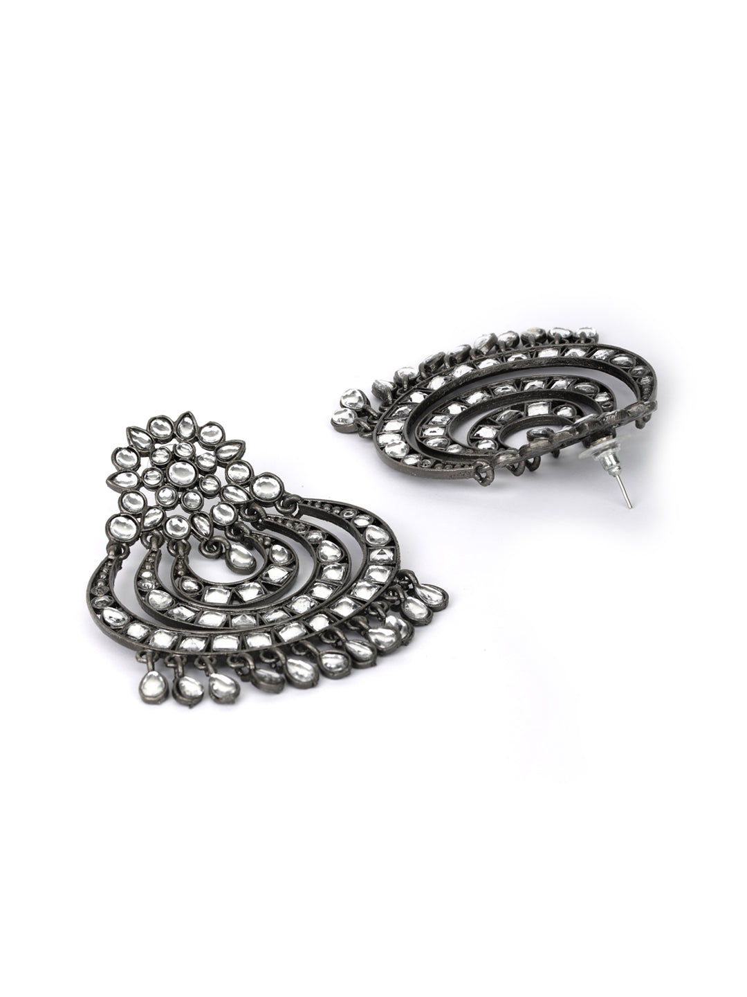 Black Kundan Gunmetal Plated Traditional Drop Earring