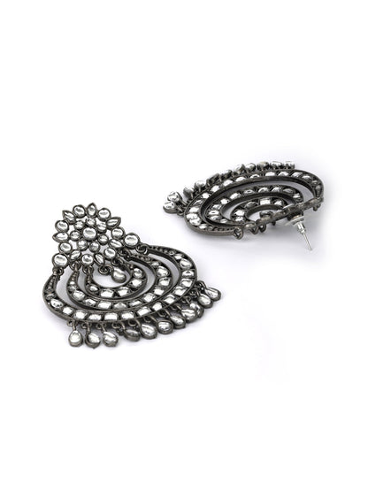 Black Kundan Gunmetal Plated Traditional Drop Earring