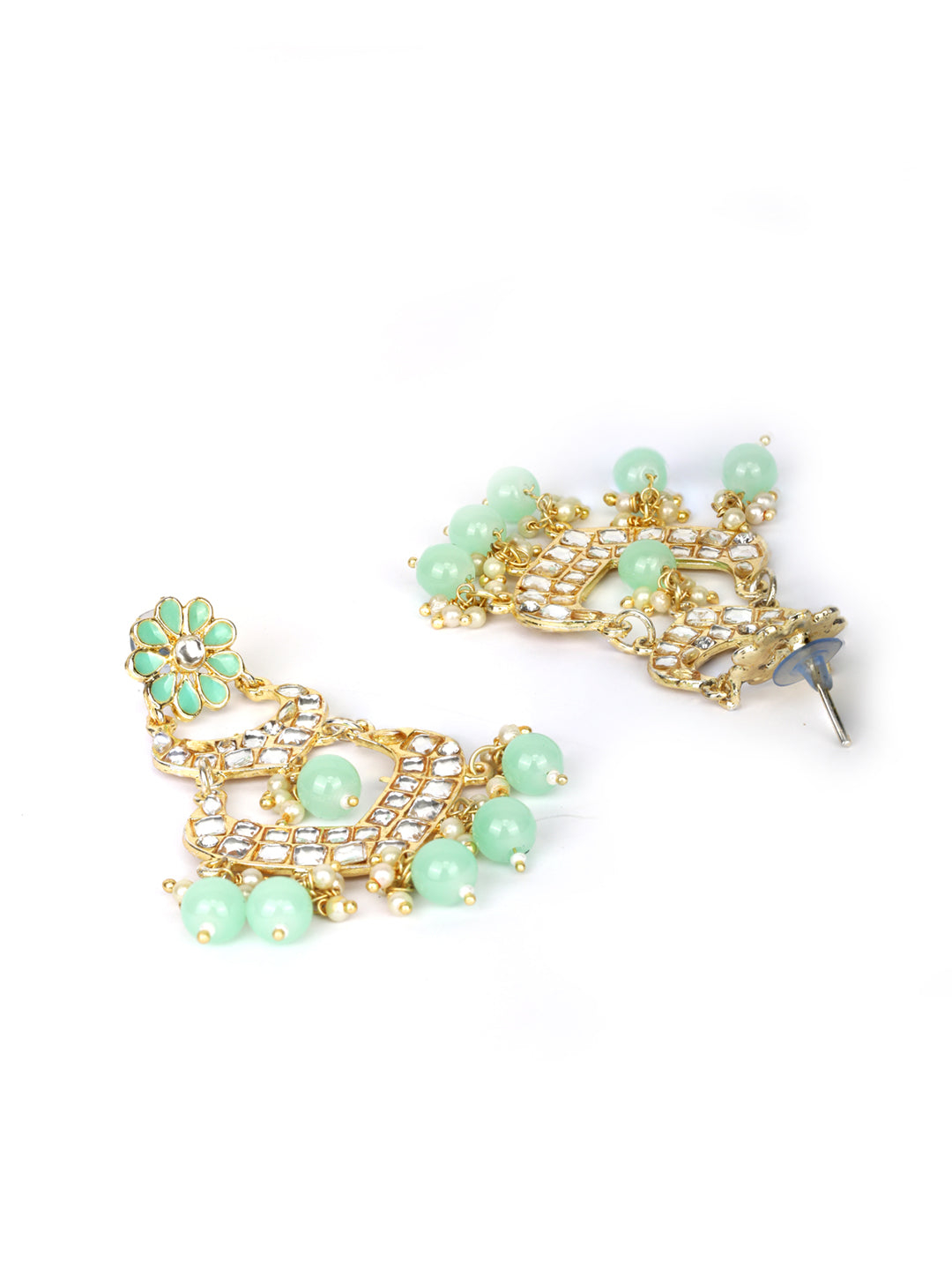 Turquoise Blue Pearls Kundan Beads Gold Plated Traditional Drop Earring