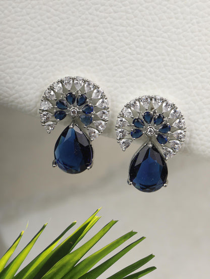 Royal Azure - Blue American Diamond Silver Plated Drop Earring