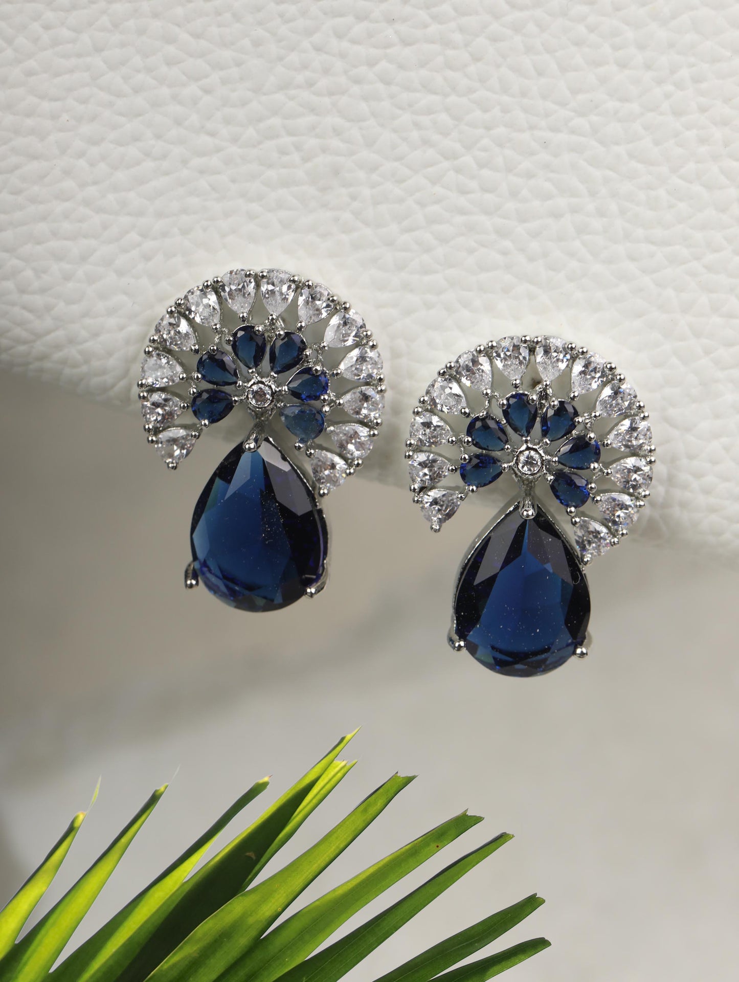 Royal Azure - Blue American Diamond Silver Plated Drop Earring