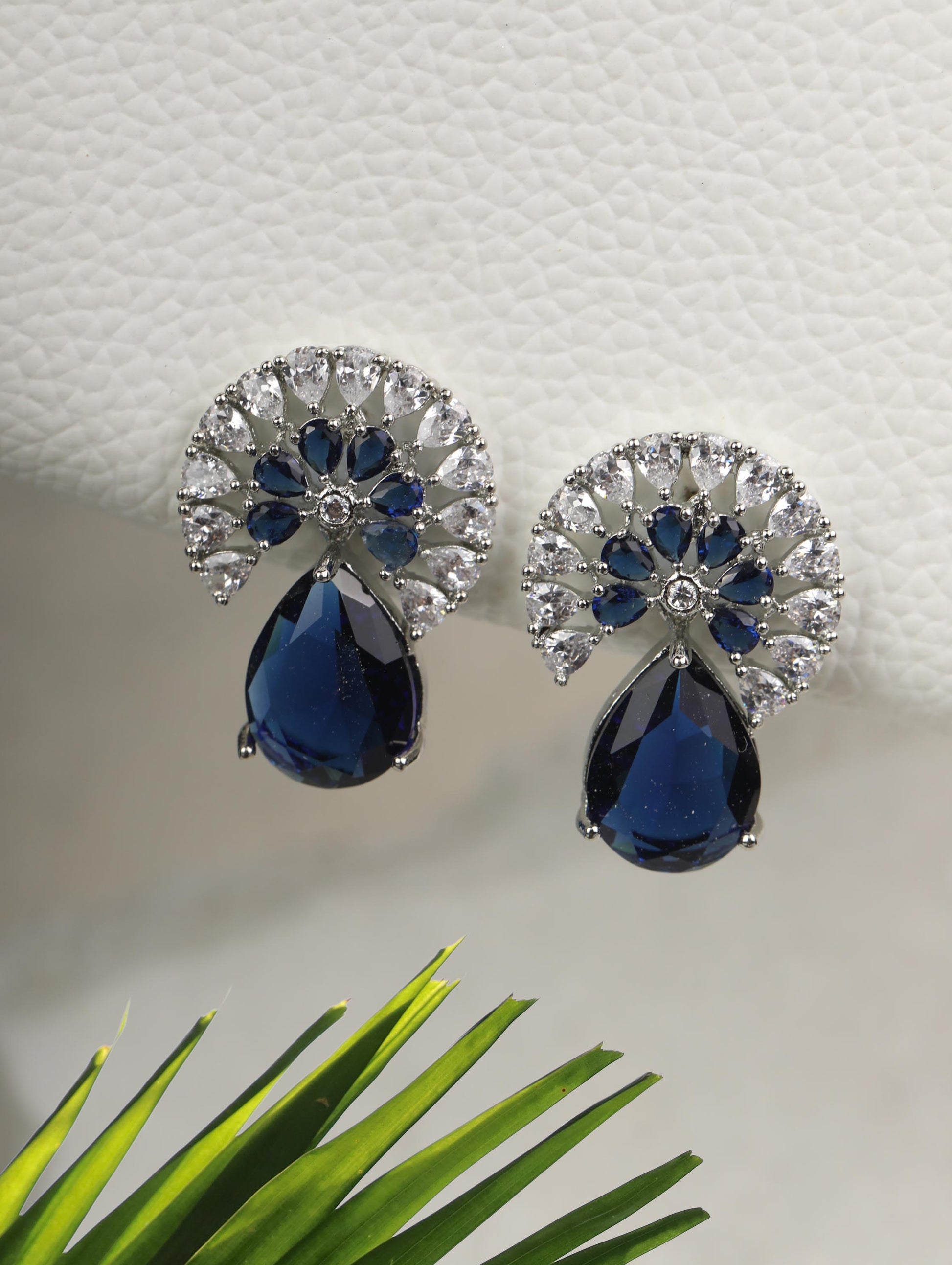 Royal Azure - Blue American Diamond Silver Plated Drop Earring