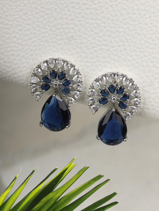 Royal Azure - Blue American Diamond Silver Plated Drop Earring