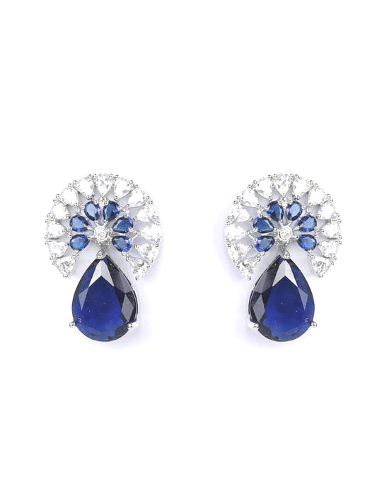 Royal Azure - Blue American Diamond Silver Plated Drop Earring