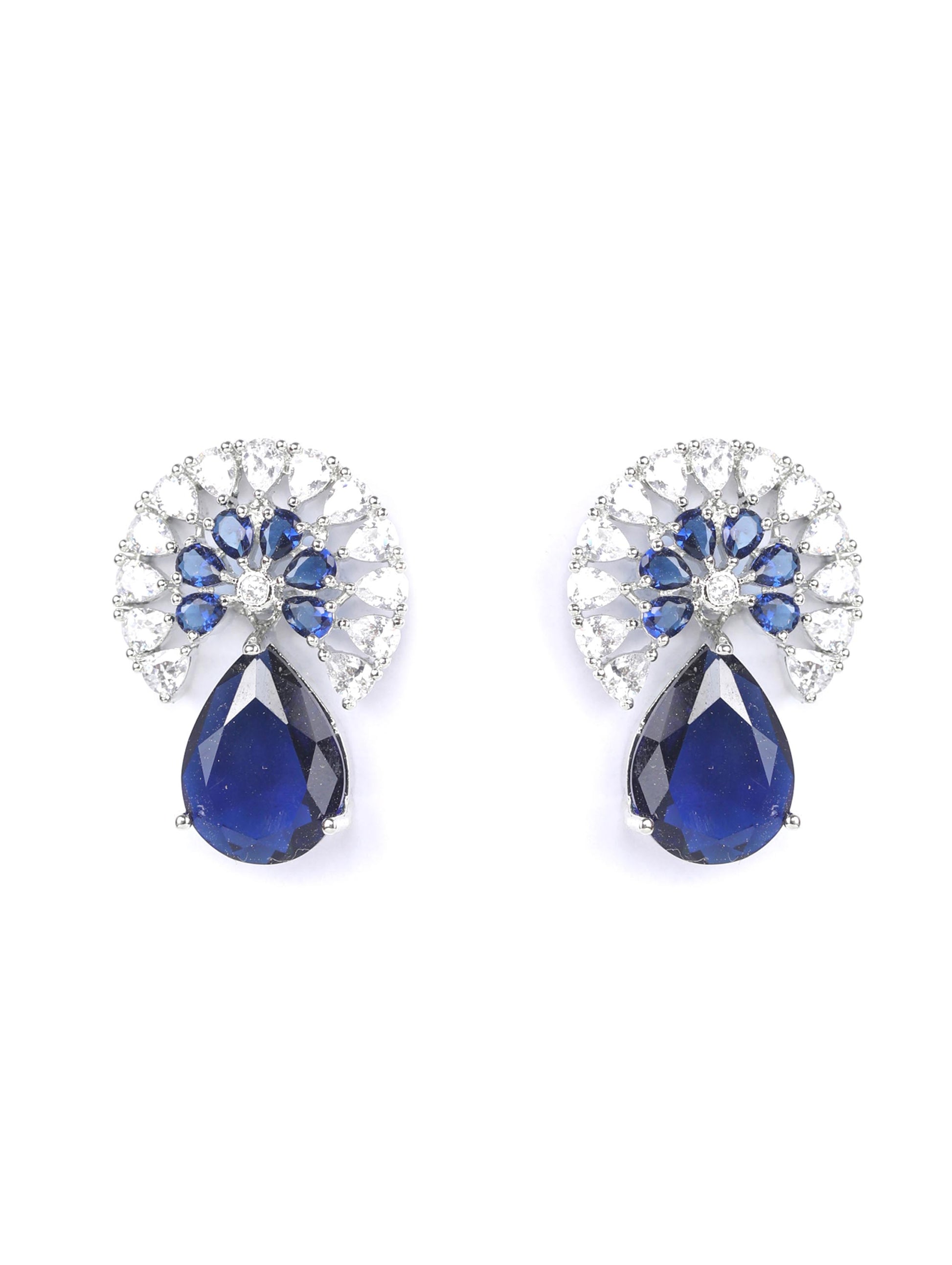Royal Azure - Blue American Diamond Silver Plated Drop Earring