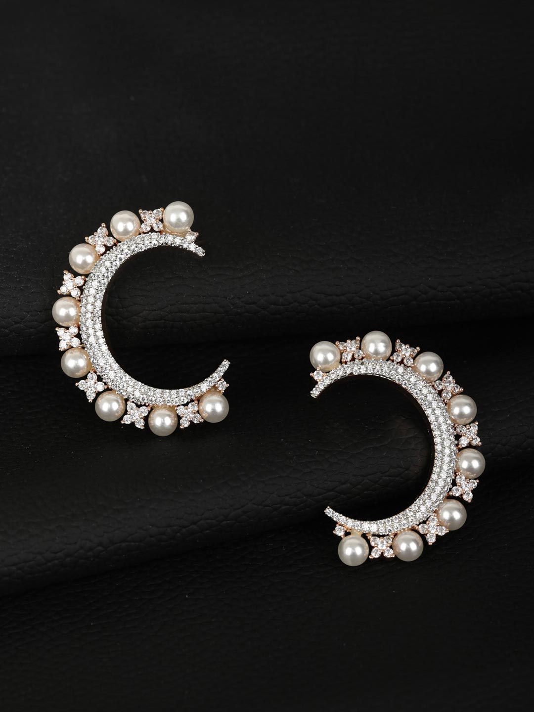 Beads American Diamond Half Hoop Earring